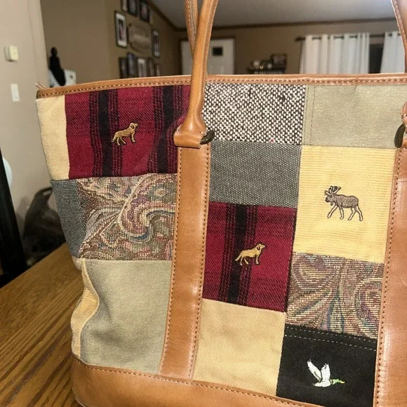Vintage 90s LL Bean Boat & Tote Bag - Rare HTF Patchwork, Embroidered, Leather - Picture 6 of 15